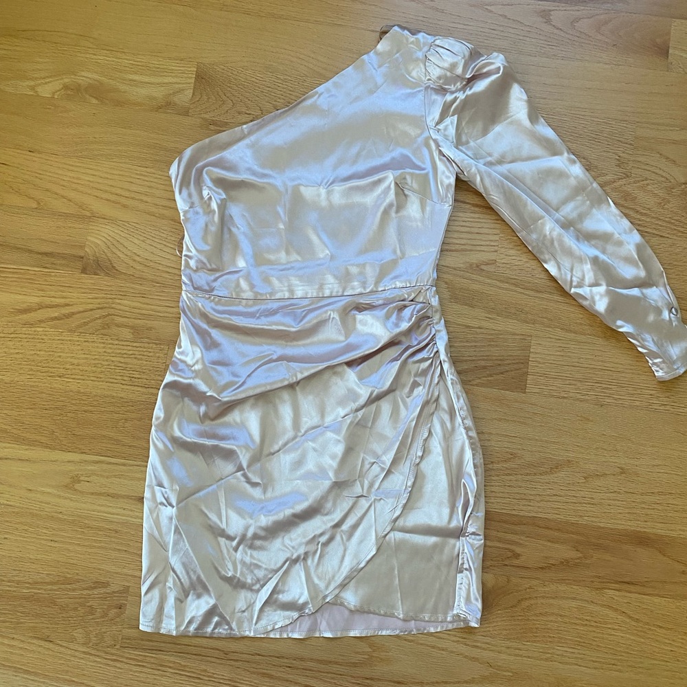 Champagne satin one shoulder dress